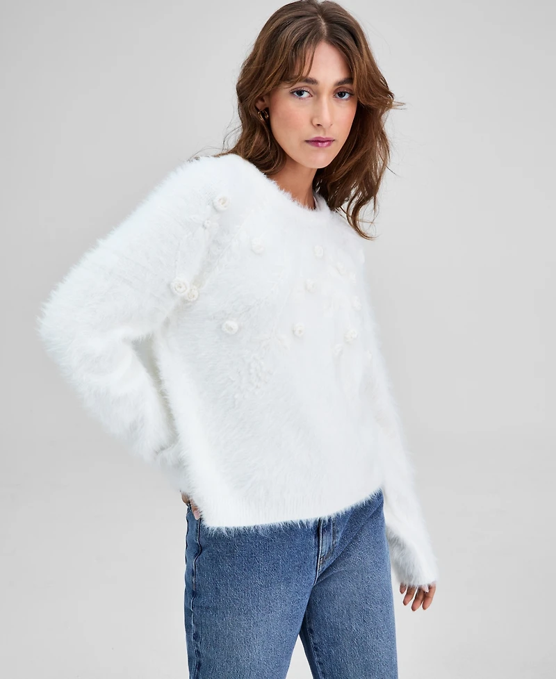 And Now This Petite Eyelash Applique Long-Sleeves Sweater, Macy's Exclusive