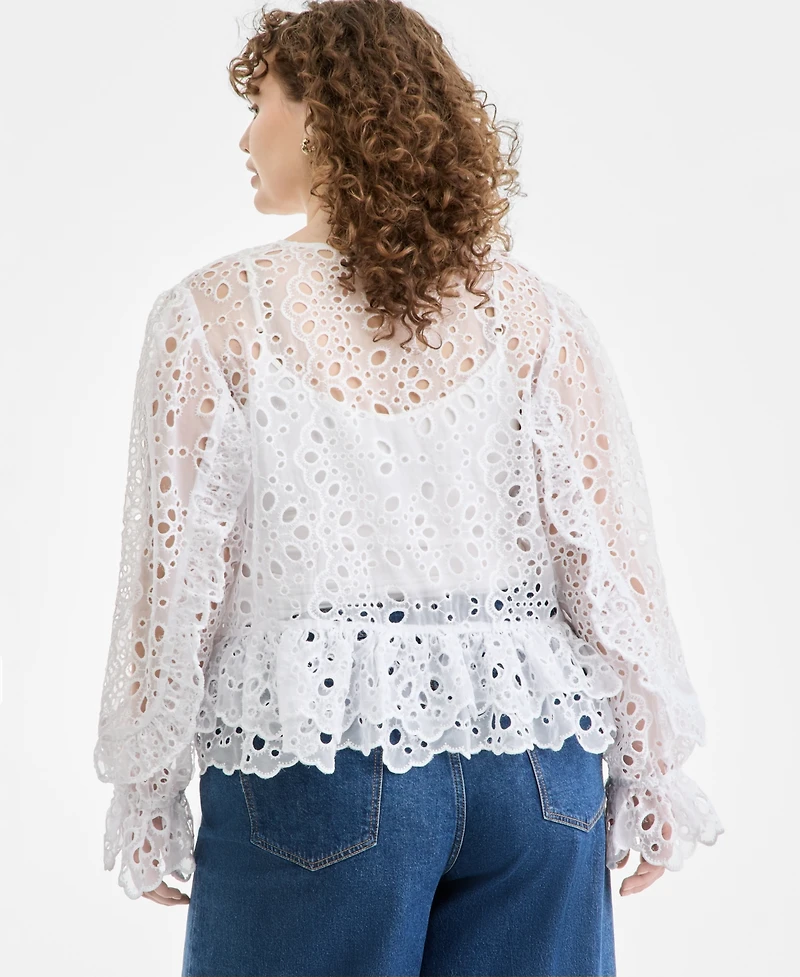 On 34th Trendy Plus Tie-Front Cut-Work Blouse, Macy's Exclusive