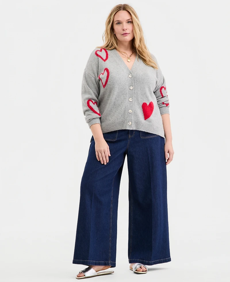 On 34th Trendy Plus Size Heart Intarsia-Knit Cardigan, Macy's Exclusive