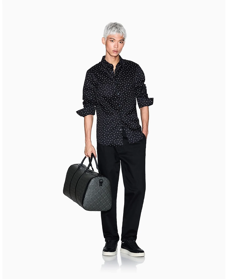 A|X Armani Exchange Men's Allover Letter Logo Satin Woven Shirt