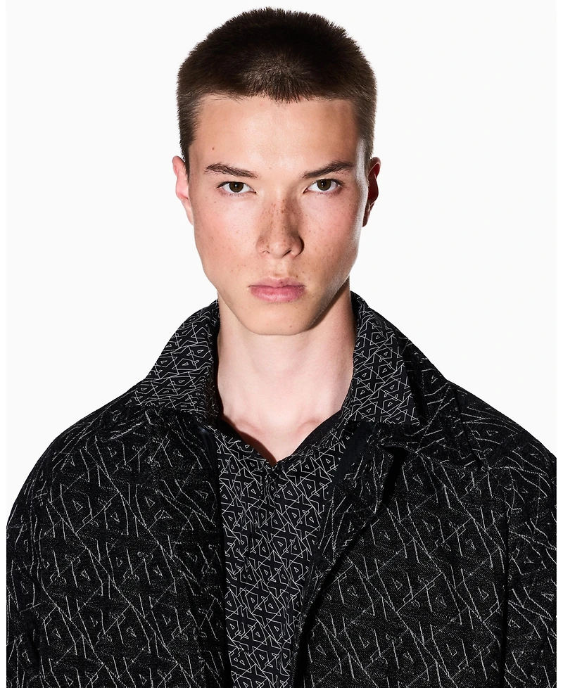 A|X Armani Exchange Men's Long Sleeve Poplin Allover Logo Woven Shirt