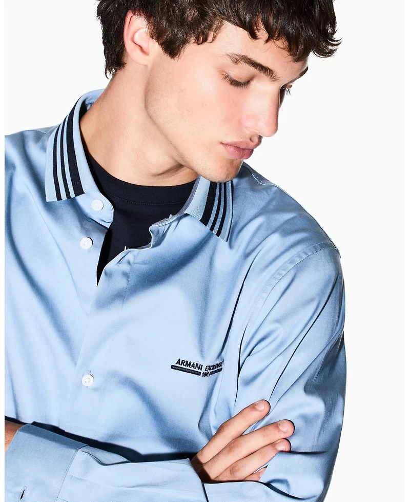 A|X Armani Exchange Men's Long Sleeve with Collar Tipping Woven Dress Shirt