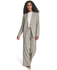 Calvin Klein Womens Novelty One Button Collarless Jacket Novelty Pleated Wide Leg Pants Textured Long Sleeve Top