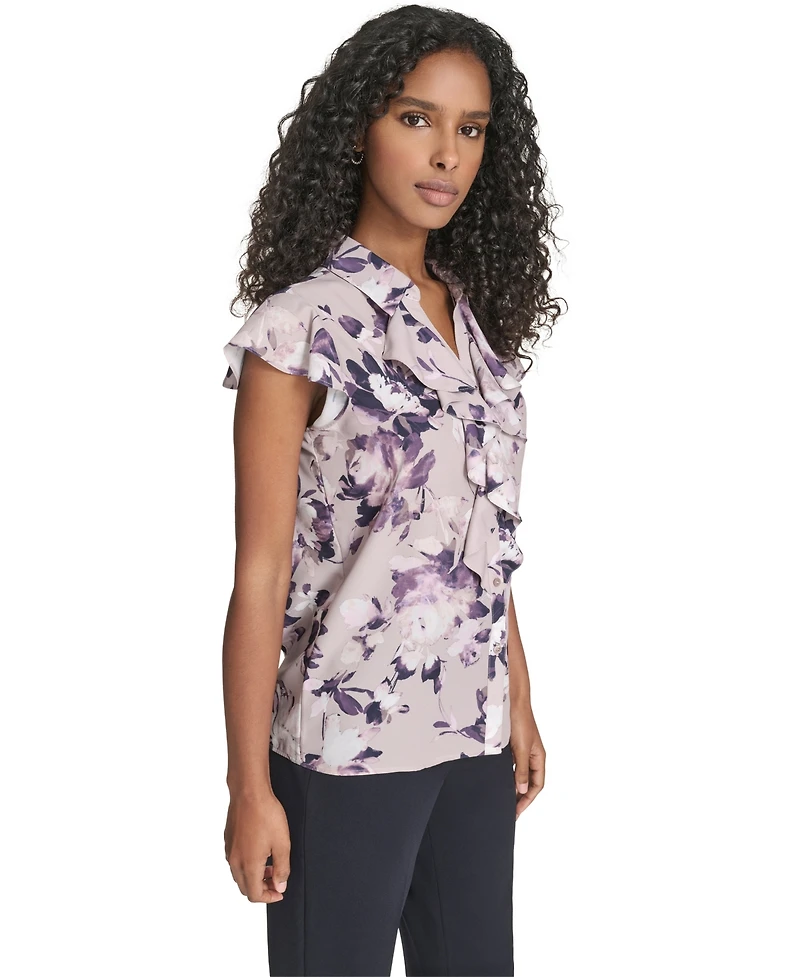 Calvin Klein Women's Printed Ruffle Detail Top