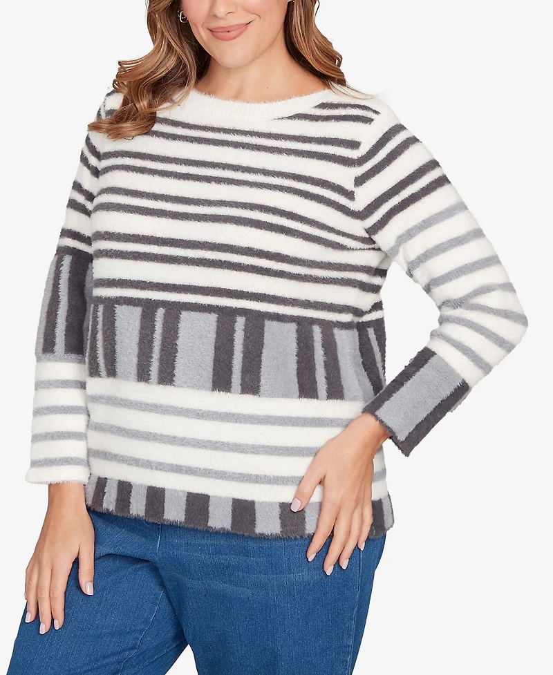 Ruby Rd. Plus Striped Feather Eyelash Sweater