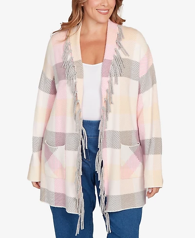 Ruby Rd. Plus Luxe Plaid Fringed Cardigan Sweater