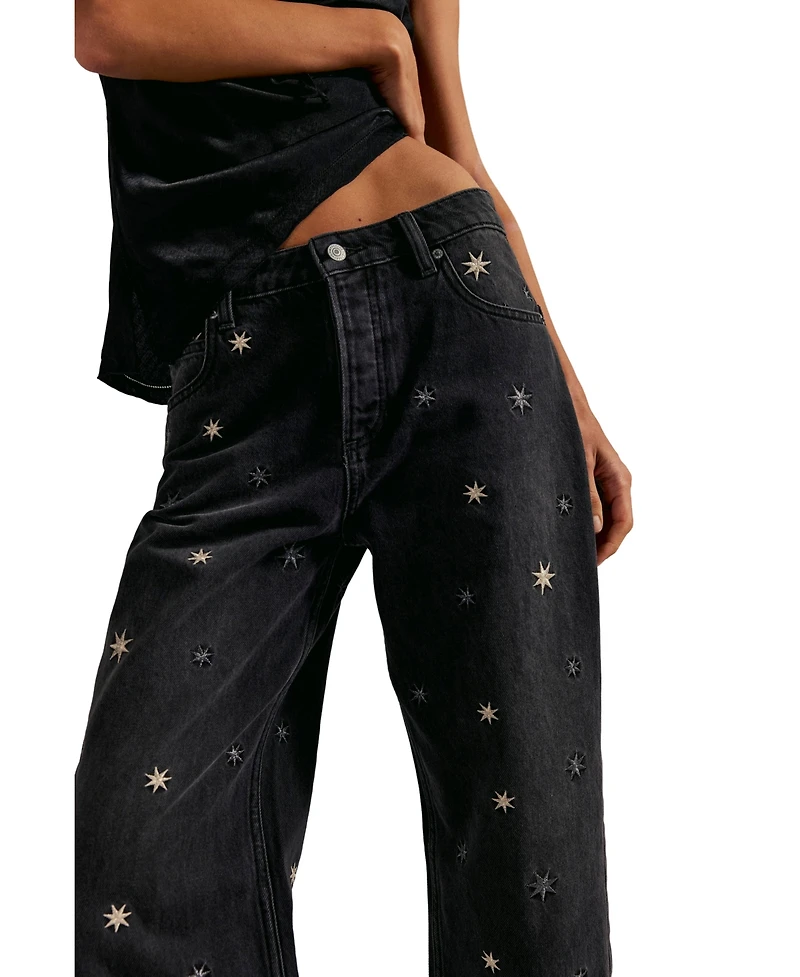 Free People Women's Deep Trance Shine Embroidered Jeans