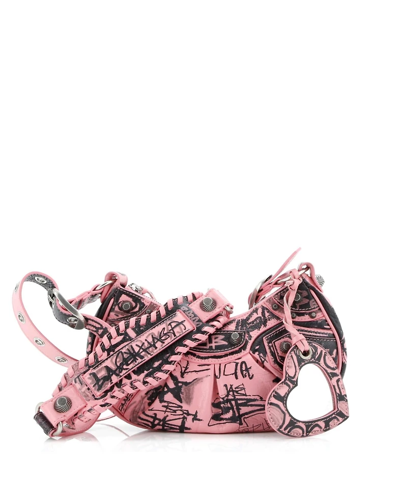 Pre-Owned Balenciaga Xs Le Cagole Graffiti Giant Studs Shoulder Bag Leather