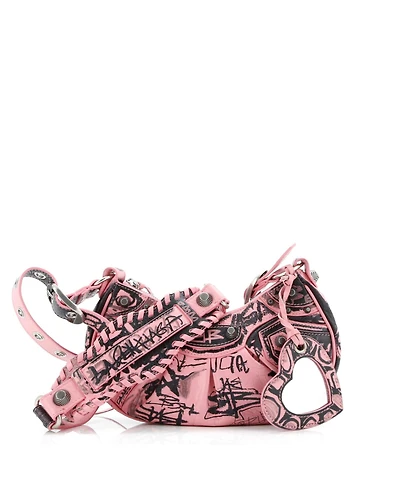 Pre-Owned Balenciaga Xs Le Cagole Graffiti Giant Studs Shoulder Bag Leather