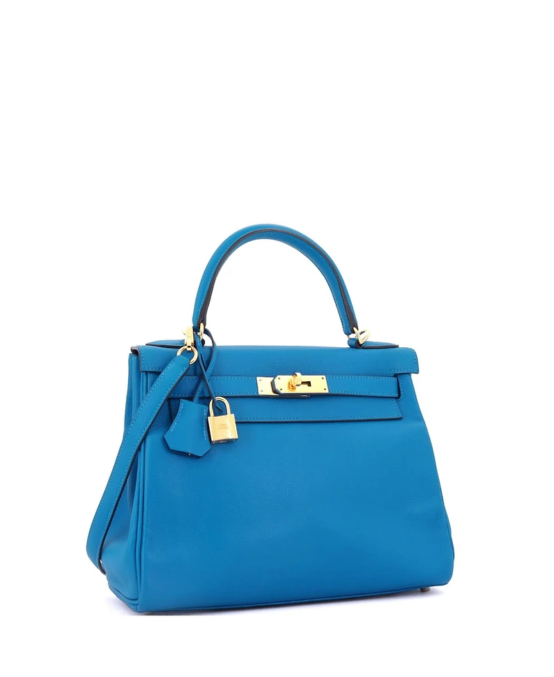 Pre-Owned Hermes Kelly 28 Handbag Blue Evercolor with Gold Hardware