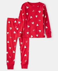 Carter's Girls Toddler 2T-5T 2-Piece Valentine's Day Heart Long-Sleeve Top and Pants Pajama Set