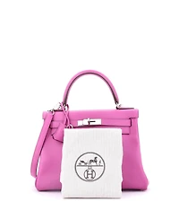 Pre-Owned Hermes Kelly 28 Handbag Pink Evercolor with Palladium Hardware