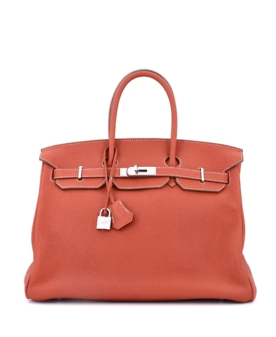 Pre-Owned HERMES Birkin 35 Handbag Orange Clemence with Palladium Hardware