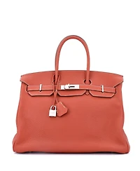 Pre-Owned HERMES Birkin 35 Handbag Orange Clemence with Palladium Hardware
