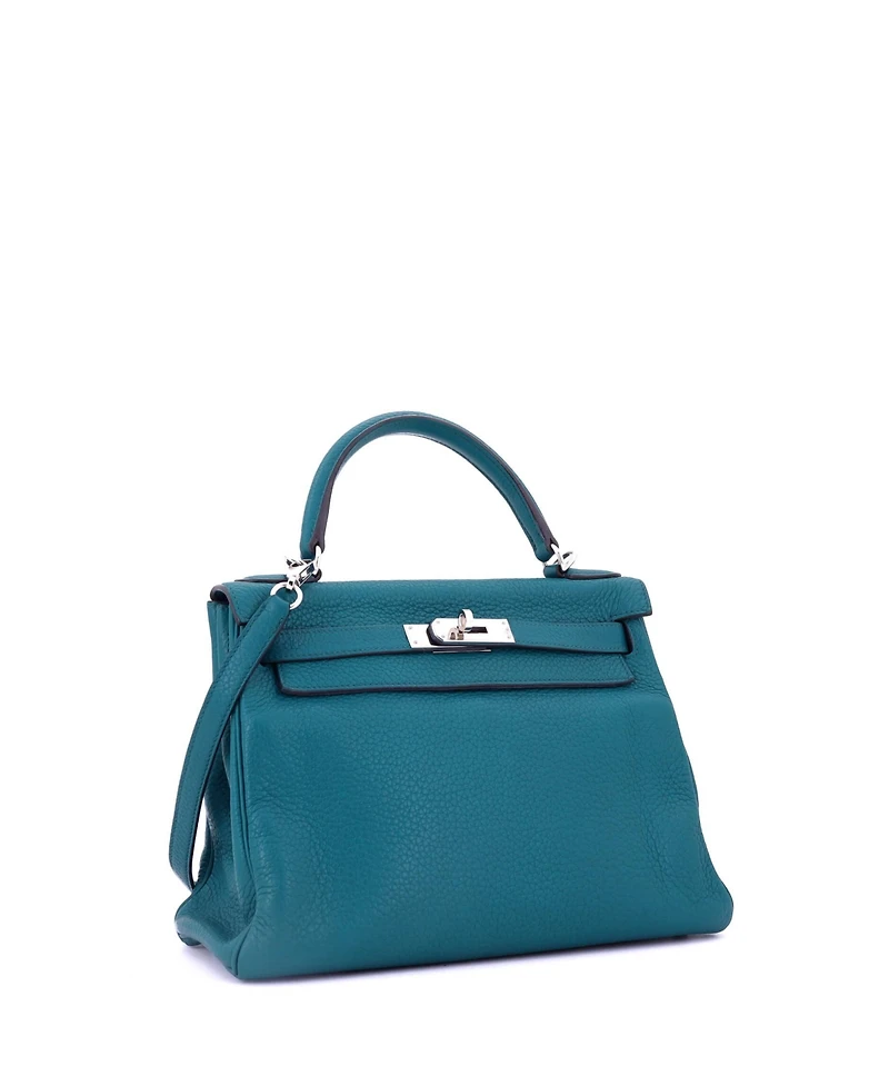 Pre-Owned Hermes Kelly 28 Handbag Clemence with Palladium Hardware