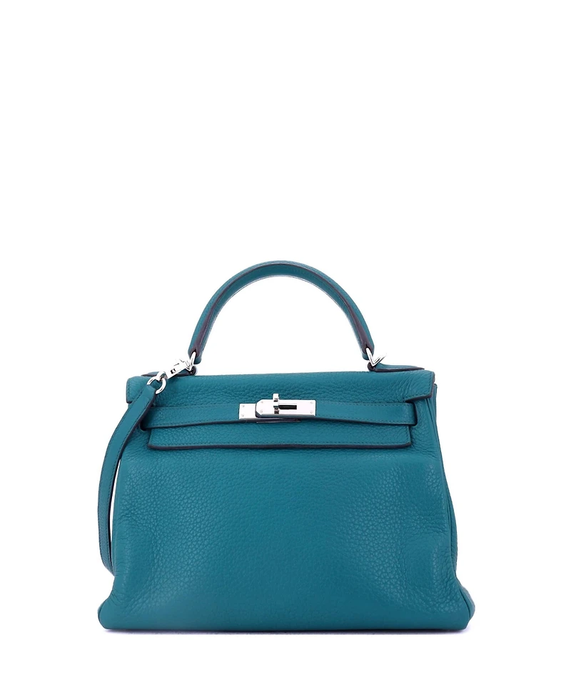 Pre-Owned Hermes Kelly 28 Handbag Clemence with Palladium Hardware