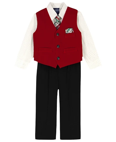 Nautica Baby Boys 4-Piece Holiday Velvet Duo Vest Set