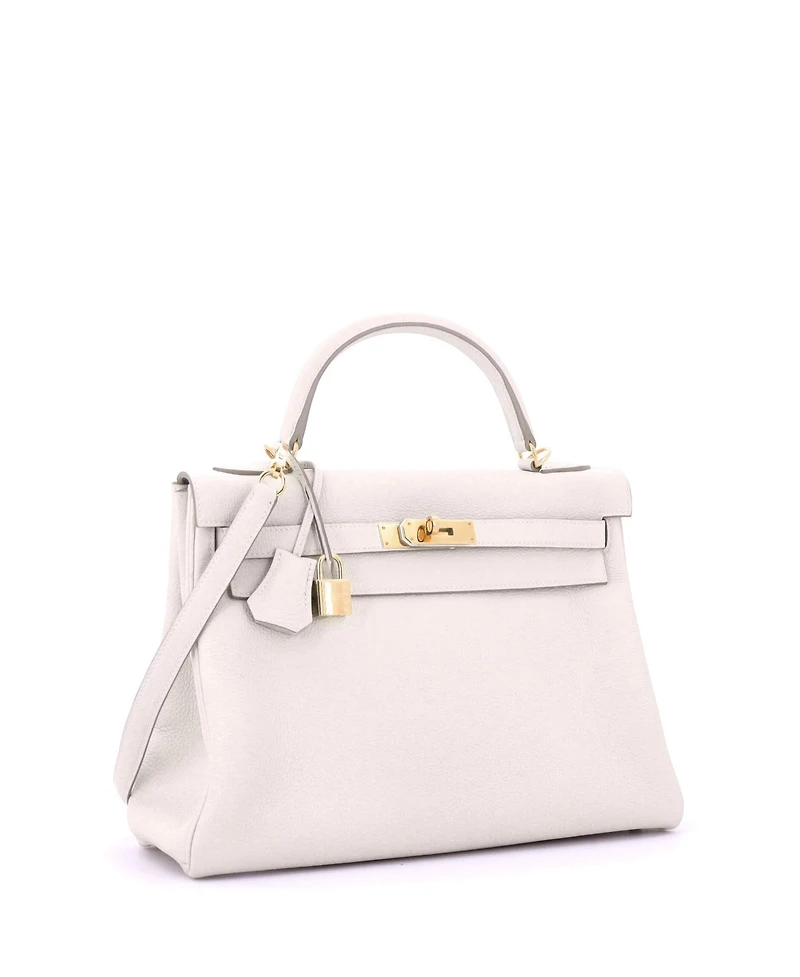Pre-Owned Hermes Kelly 32 Handbag Light Togo with Gold Hardware