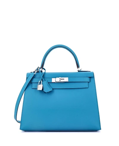 Pre-Owned HERMES Kelly 28 Handbag Blue Epsom with Palladium Hardware