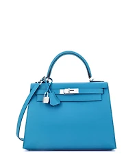 Pre-Owned HERMES Kelly 28 Handbag Blue Epsom with Palladium Hardware