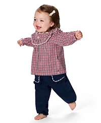 Tommy Hilfiger Baby Girls 2-Piece Dobby Peasant Top and Denim Pants Set