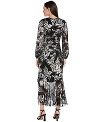 R & M Richards Women's Printed Ruffle Detail Maxi Dress
