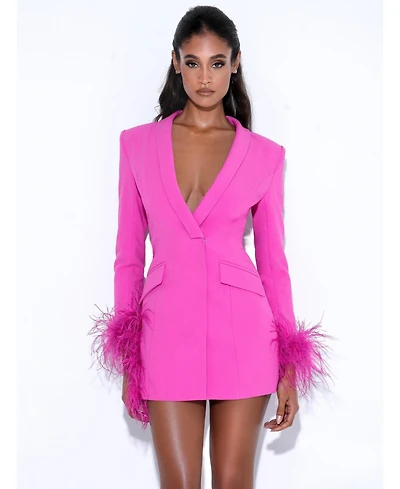 Miss Circle Women Madeline Fuchsia Feather Trim Blazer Dress