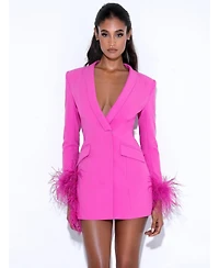 Miss Circle Women Madeline Fuchsia Feather Trim Blazer Dress