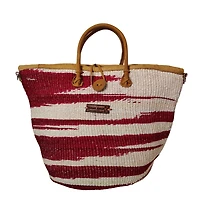 Sawa Sawa Crimson Courage Handwoven Red & White Sisal Straw Basket Tote