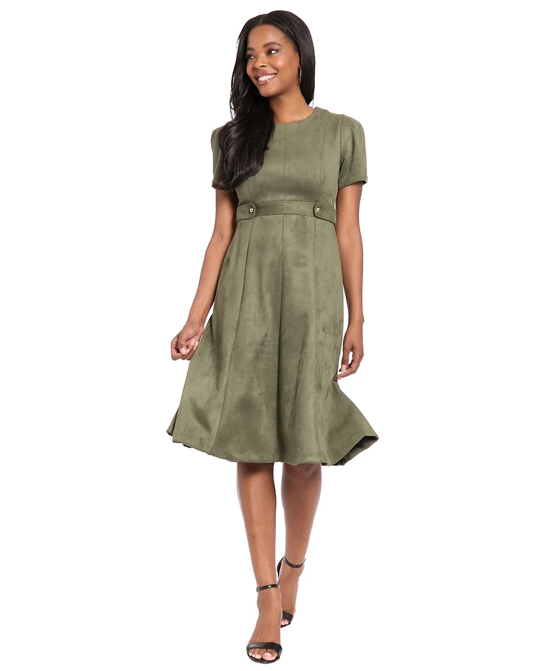 London Times Women's Crewneck Fit and Flare Dress