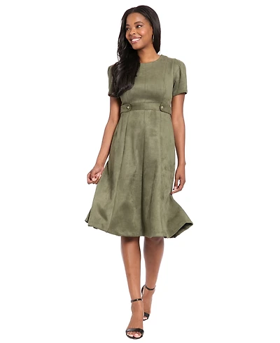 London Times Women's Crewneck Fit and Flare Dress