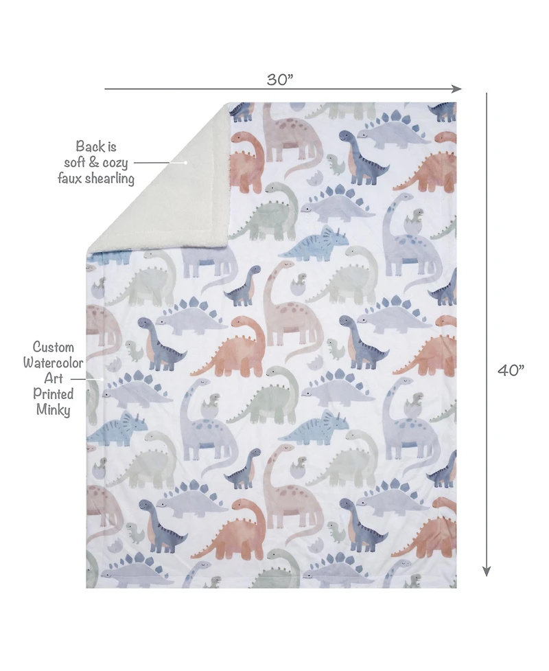 Lambs & Ivy Dino-Might Ultra-Soft Fleece Watercolor Dinosaur Baby Blanket