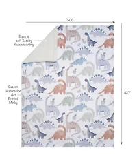 Lambs & Ivy Dino-Might Ultra-Soft Fleece Watercolor Dinosaur Baby Blanket
