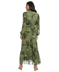 London Times Women's Printed Tiered Mock Neck Maxi Dress
