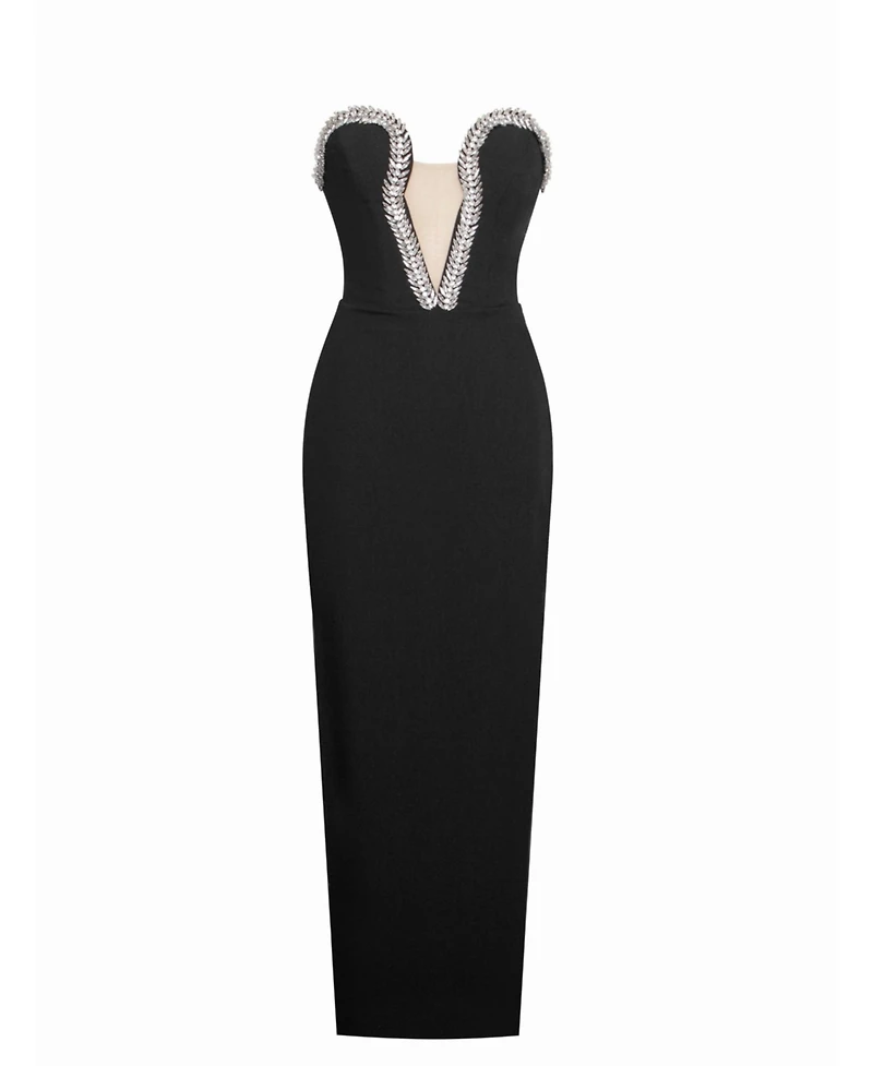 Miss Circle Women's Ivanna Black Crystal Embellished Maxi Dress
