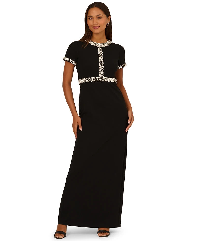 Adrianna Papell Women's Crewneck Embellished Ankle Dress