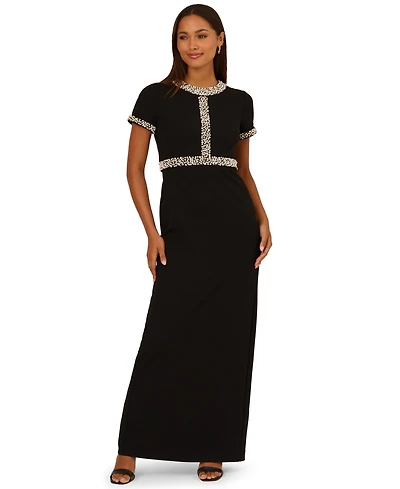 Adrianna Papell Women's Crewneck Embellished Ankle Dress
