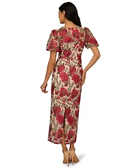 Adrianna Papell Women's Embroidered Puff Sleeve Dress