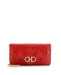 Pre-Owned Salvatore Ferragamo Mini Gancini Chain Wallet Gancini Quilted Leather