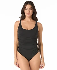 Carmen Marc Valvo Women's Scoop Neck One-Piece Swimsuit