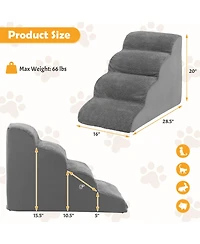 Gymax 4-Tier Foam Dog Ramp Non-Slip Dog Steps Soft Pet Stairs Ladder w/ brush for High Sofa Bed