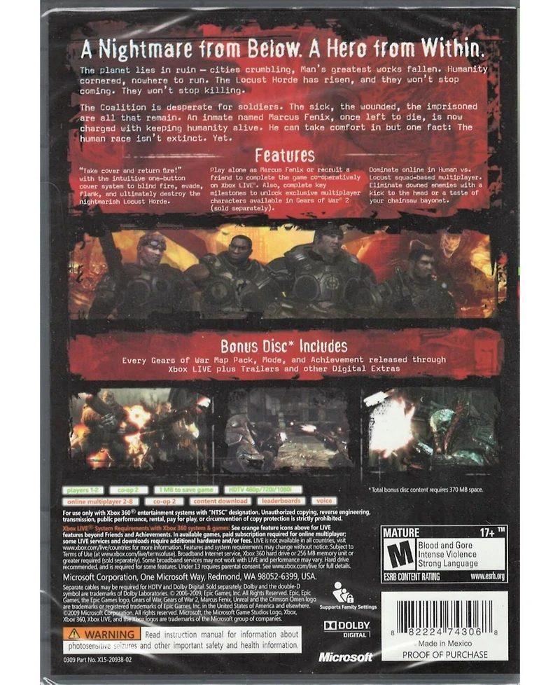 Gears Of War (Platinum Hits) (Bonus- GoW 2)