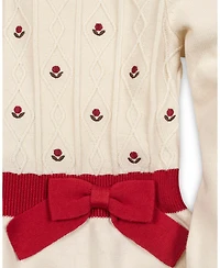Hope & Henry Big Girls Organic Embroidered Skater Sweater Dress with Bow