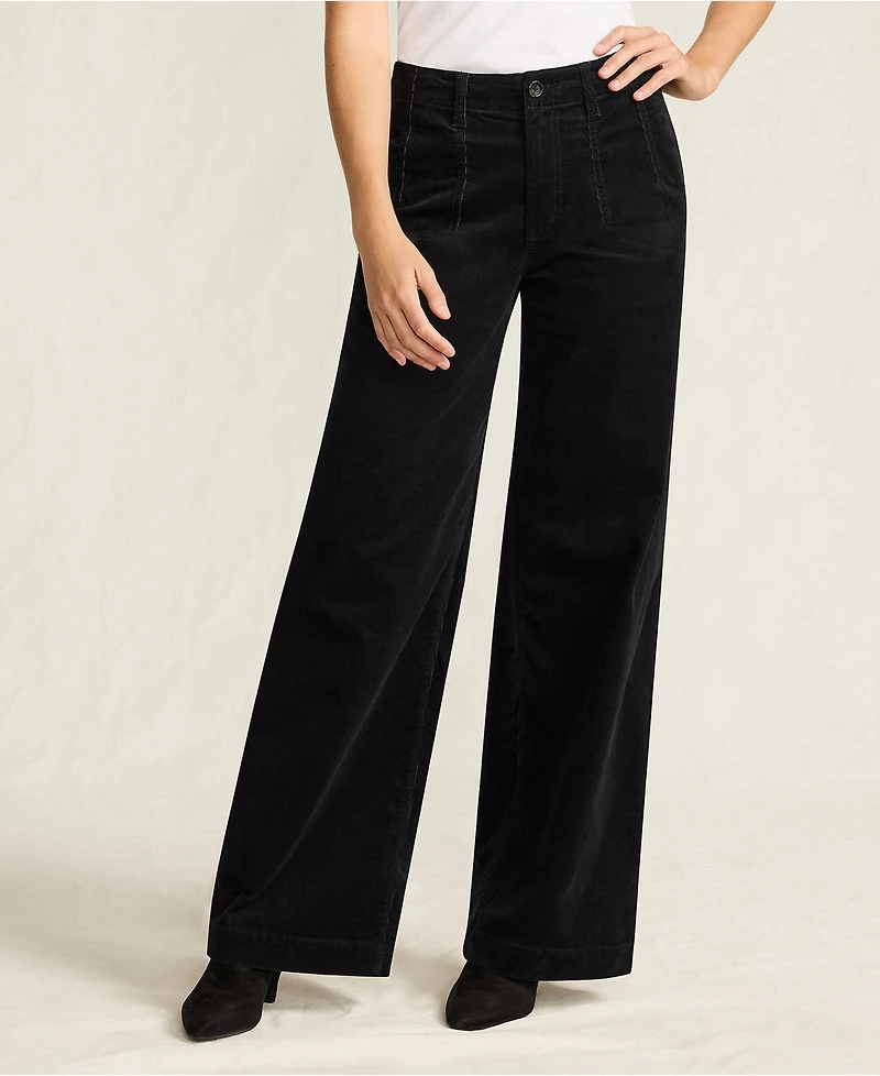 Lands' End Women's Corduroy High Rise Wide Leg Top Stitch Trousers