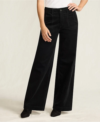 Lands' End Women's Corduroy High Rise Wide Leg Top Stitch Trousers