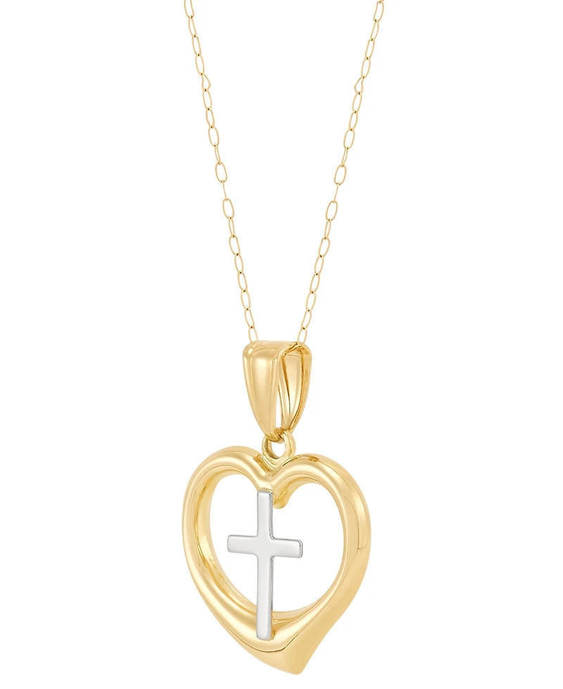 Macy's Back to Back Cross in Heart Pendant Necklace in 10K Yellow and White Gold