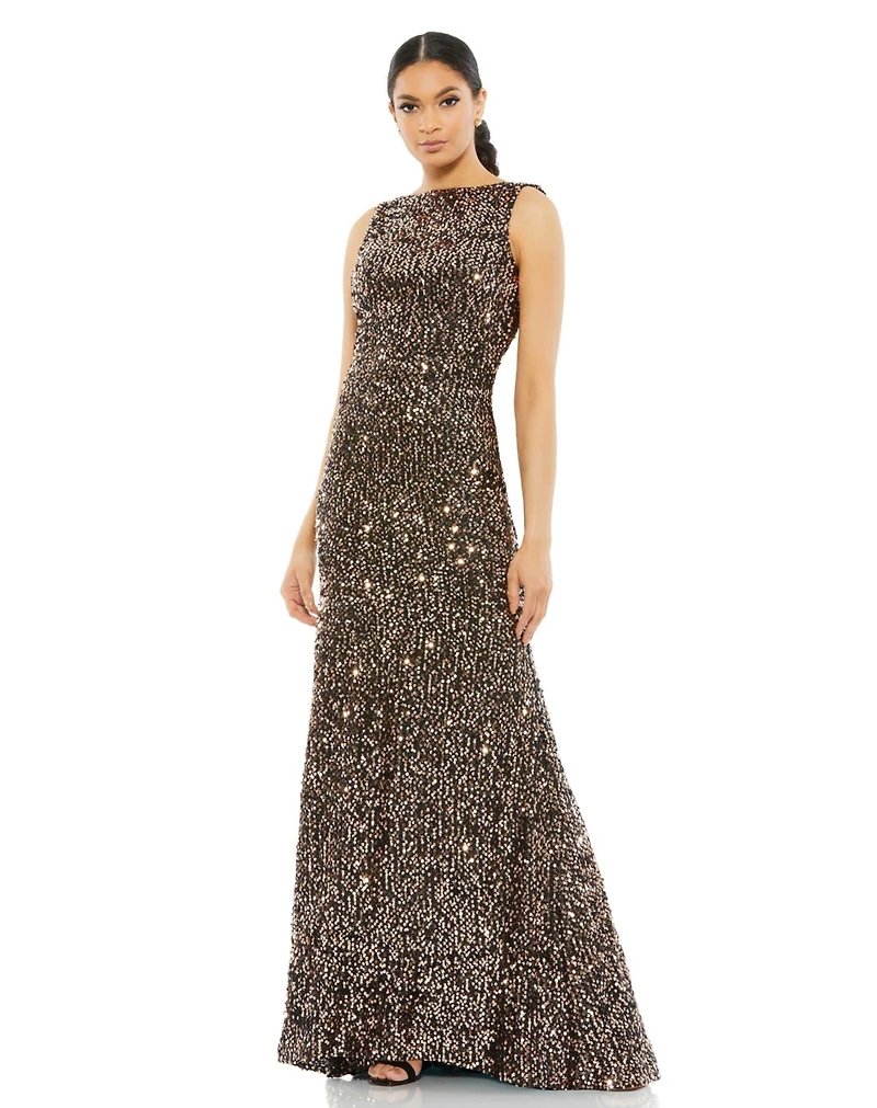 Mac Duggal Women's Ieena Sequined Sleeveless Draped Cowl Back Gown