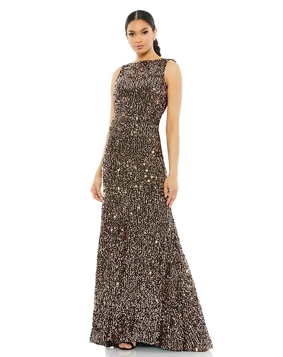 Mac Duggal Women's Ieena Sequined Sleeveless Draped Cowl Back Gown