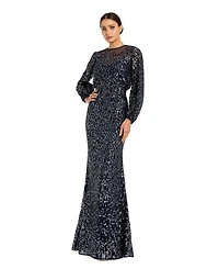 Mac Duggal Women's Sequin Long Sleeve Blouson Evening Gown