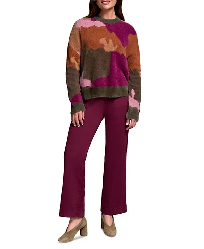 Tribal Women's Fuzzy Intarsia Crew Neck Sweater